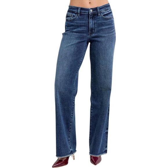 Vintage Dark Wash Wide Leg Jeans Womens Plus Size Mid Rise Stretch - Picture 6 of 7